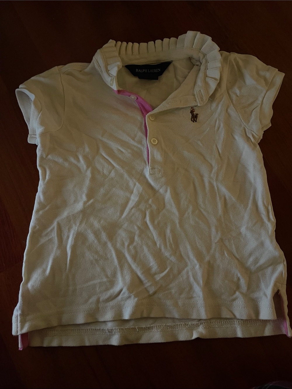 Ralph Lauren White Polo with Pink Trim and Pony Logo